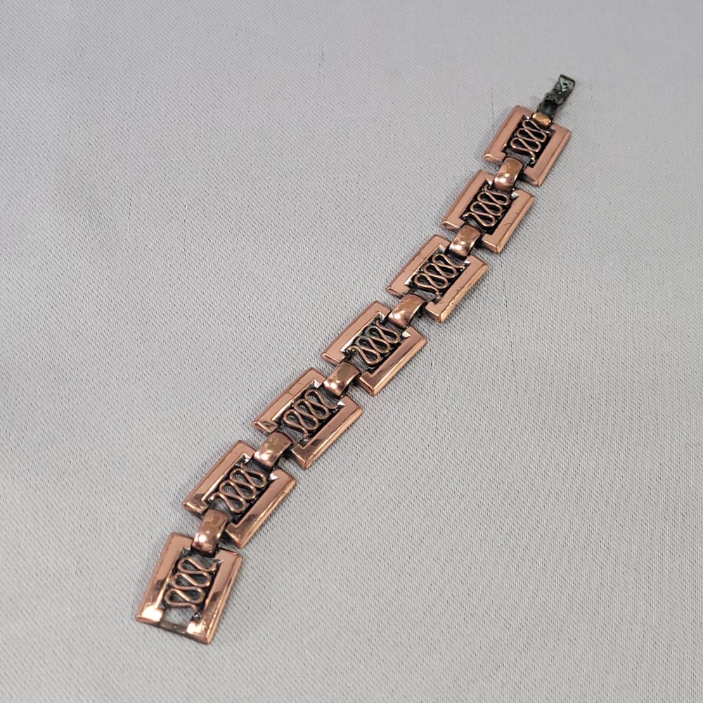 Vintage Renoir Copper Link Bracelet Mid Century Modern Geometric MCM Signed - Picture 2 of 8